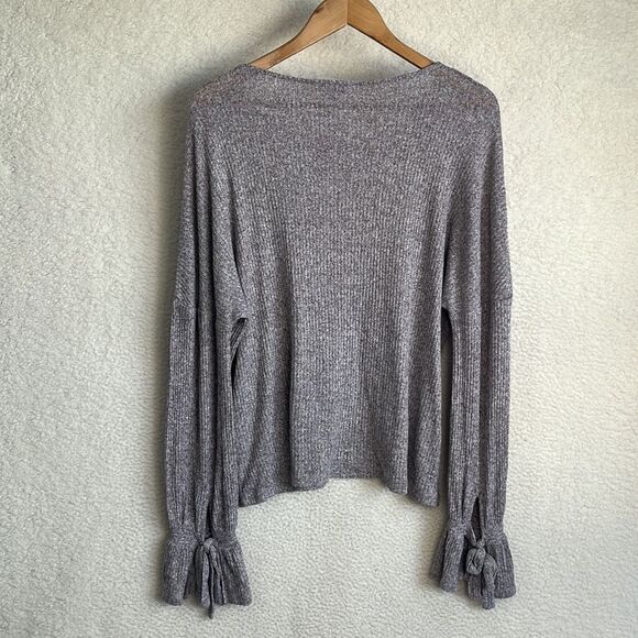 Lucky Brand Sweater Womens XL Heather Grey Ruffle‎ Wrist Lightweight Pullover - Picture 6 of 6